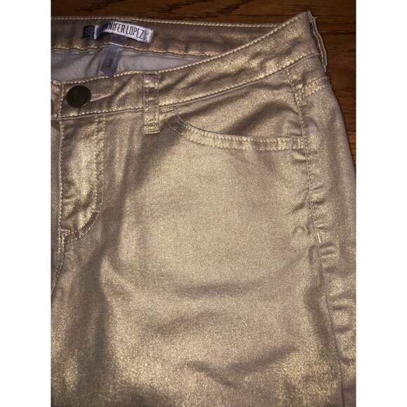 Jennifer Lopez Metallic Gold Glitter Reflective Straight-Leg Pants Size 8 - Picture 4 of 16